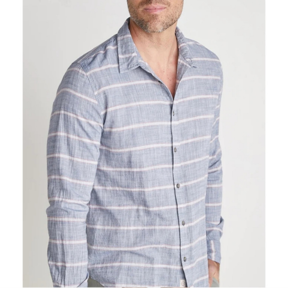 Marine Layer Grove Stripes Cotton 100% Button Down Shirt Indigo Blue - Picture 2 of 11